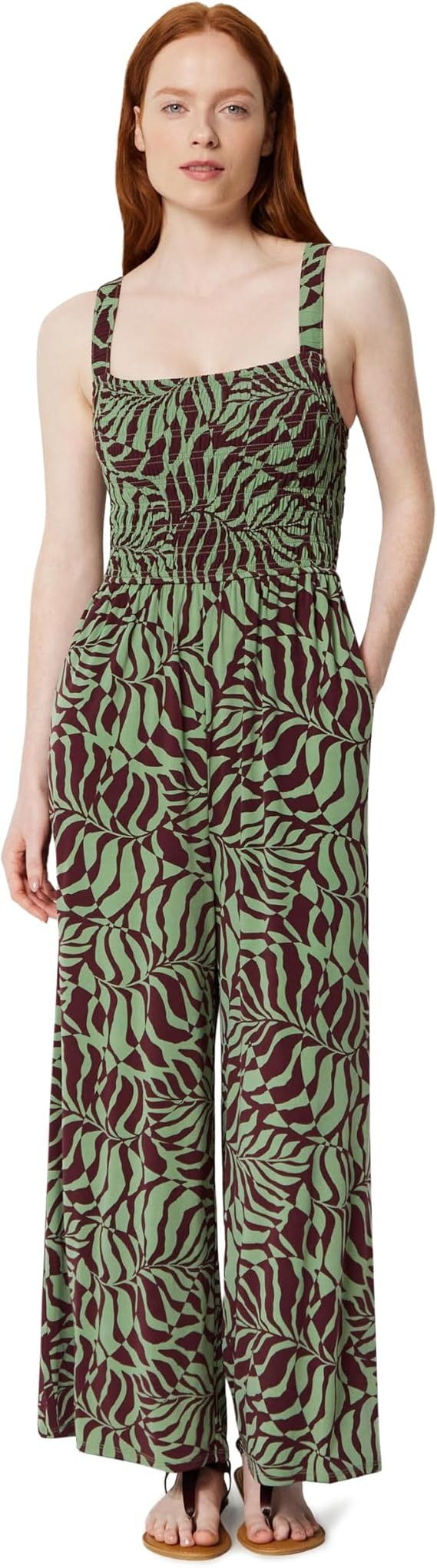 Green And Brown Leaf Print Jumpsuit image 4